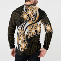 Plumeria Tribal Tattoo Button Sweatshirt Gold Polynesian Pattern