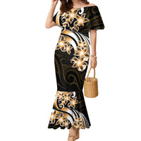 Plumeria Tribal Tattoo Family Matching Mermaid Dress and Hawaiian Shirt Gold Polynesian Pattern LT9 Mom's Dress Gold - Polynesian Pride