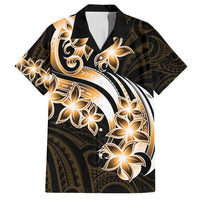 Plumeria Tribal Tattoo Family Matching Off Shoulder Maxi Dress and Hawaiian Shirt Gold Polynesian Pattern