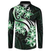 Plumeria Tribal Tattoo Button Sweatshirt Green Polynesian Pattern