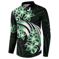 Plumeria Tribal Tattoo Button Sweatshirt Green Polynesian Pattern