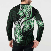 Plumeria Tribal Tattoo Button Sweatshirt Green Polynesian Pattern