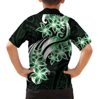 Plumeria Tribal Tattoo Family Matching Off The Shoulder Long Sleeve Dress and Hawaiian Shirt Green Polynesian Pattern LT9 - Polynesian Pride