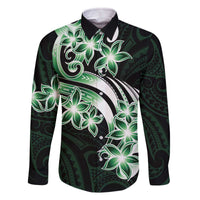 Plumeria Tribal Tattoo Family Matching Off Shoulder Short Dress and Hawaiian Shirt Green Polynesian Pattern LT9 Dad's Shirt - Long Sleeve Green - Polynesian Pride