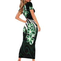 Plumeria Tribal Tattoo Family Matching Short Sleeve Bodycon Dress and Hawaiian Shirt Green Polynesian Pattern LT9 - Polynesian Pride