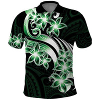 Plumeria Tribal Tattoo Polo Shirt Green Polynesian Pattern