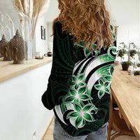 Plumeria Tribal Tattoo Women Casual Shirt Green Polynesian Pattern LT9 - Polynesian Pride