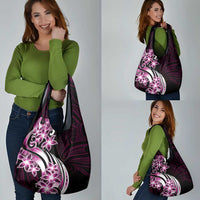 Plumeria Tribal Tattoo Grocery Bag Pink Polynesian Pattern