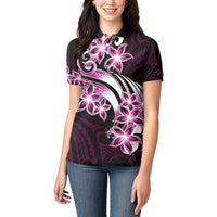 Plumeria Tribal Tattoo Women Polo Shirt Pink Polynesian Pattern LT9 - Polynesian Pride