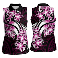Plumeria Tribal Tattoo Women Sleeveless Polo Shirt Pink Polynesian Pattern