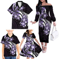 Plumeria Tribal Tattoo Family Matching Off The Shoulder Long Sleeve Dress and Hawaiian Shirt Purple Polynesian Pattern LT9 - Polynesian Pride