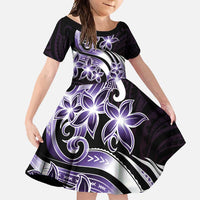 Plumeria Tribal Tattoo Family Matching Off Shoulder Maxi Dress and Hawaiian Shirt Purple Polynesian Pattern LT9 Daughter's Dress Purple - Polynesian Pride