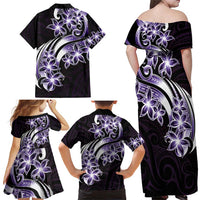 Plumeria Tribal Tattoo Family Matching Off Shoulder Maxi Dress and Hawaiian Shirt Purple Polynesian Pattern LT9 - Polynesian Pride