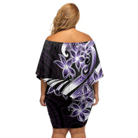 Plumeria Tribal Tattoo Family Matching Off Shoulder Short Dress and Hawaiian Shirt Purple Polynesian Pattern LT9 - Polynesian Pride