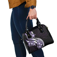 Plumeria Tribal Tattoo Shoulder Handbag Purple Polynesian Pattern