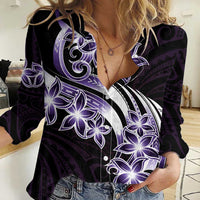 Plumeria Tribal Tattoo Women Casual Shirt Purple Polynesian Pattern LT9 Female Purple - Polynesian Pride