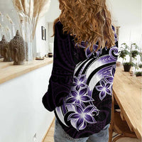 Plumeria Tribal Tattoo Women Casual Shirt Purple Polynesian Pattern LT9 - Polynesian Pride