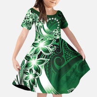 Cook Islands Tattoo Family Matching Short Sleeve Bodycon Dress and Hawaiian Shirt Plumeria Polynesian Pattern LT9 Daughter's Dress Green - Polynesian Pride