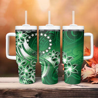 Cook Islands Tattoo Tumbler With Handle Plumeria Polynesian Pattern
