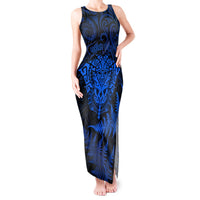 Personalised New Zealand Rugby Tank Maxi Dress Silver Fern All Black Mix Ta Moko Blue Style LT9 Women Blue - Polynesian Pride