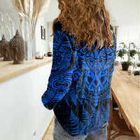 Personalised New Zealand Rugby Women Casual Shirt Silver Fern All Black Mix Ta Moko Blue Style LT9 - Polynesian Pride