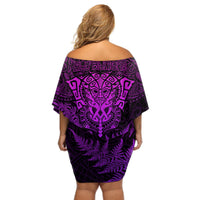 New Zealand Rugby Off Shoulder Short Dress Silver Fern All Black Mix Ta Moko Purple Style LT9 - Polynesian Pride