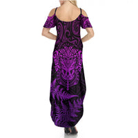 Personalised New Zealand Rugby Summer Maxi Dress Silver Fern All Black Mix Ta Moko Purple Style LT9 - Polynesian Pride