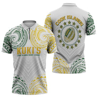 World Rugby Cook Islands Zipper Polo Shirt White Polynesian Tribal Pattern - Polynesian Pride