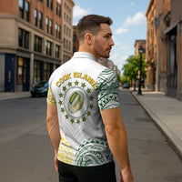 World Rugby Cook Islands Zipper Polo Shirt White Polynesian Tribal Pattern - Polynesian Pride