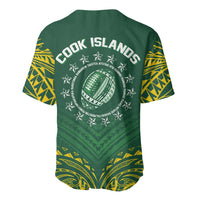 World Rugby Cook Islands Baseball Jersey Green Polynesian Tribal Pattern - Polynesian Pride