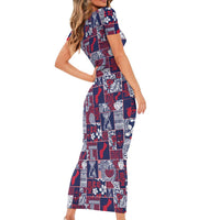 Guam Felis Pasgua Short Sleeve Bodycon Dress Pacific Patchwork Xmas Vibes - Polynesian Pride