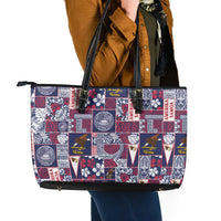 Manuia le Kerisimasi American Samoa Leather Tote Bag Pacific Patchwork Xmas Vibes - Polynesian Pride