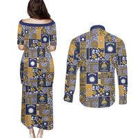 Ekamawir omo Nauru Couples Matching Puletasi and Long Sleeve Button Shirt Pacific Patchwork Xmas Vibes - Polynesian Pride