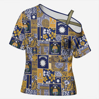 Ekamawir omo Nauru Cross Shoulder Shirt Pacific Patchwork Xmas Vibes - Polynesian Pride