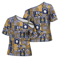 Ekamawir omo Nauru Cross Shoulder Shirt Pacific Patchwork Xmas Vibes - Polynesian Pride