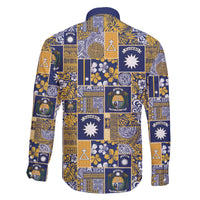 Ekamawir omo Nauru Family Matching Off The Shoulder Long Sleeve Dress and Hawaiian Shirt Pacific Patchwork Xmas Vibes - Polynesian Pride