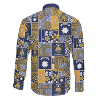 Ekamawir omo Nauru Family Matching Off The Shoulder Long Sleeve Dress and Hawaiian Shirt Pacific Patchwork Xmas Vibes - Polynesian Pride