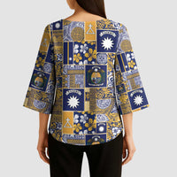 Ekamawir omo Nauru Kimono Sleeve Blouse Pacific Patchwork Xmas Vibes - Polynesian Pride