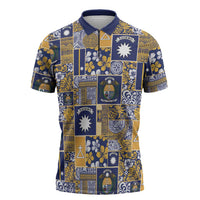 Ekamawir omo Nauru Zipper Polo Shirt Pacific Patchwork Xmas Vibes - Polynesian Pride