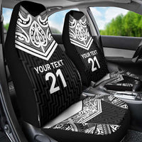 New Zealand Black Fern Custom Car Seat Cover Maori Tukutuku Black-white Motif LT9 - Polynesian Pride