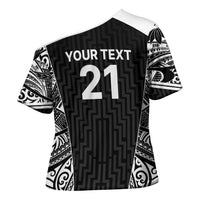 New Zealand Black Fern Custom Cross Shoulder Shirt Maori Tukutuku Black-white Motif LT9 - Polynesian Pride