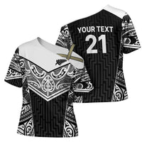 New Zealand Black Fern Custom Cross Shoulder Shirt Maori Tukutuku Black-white Motif LT9 - Polynesian Pride