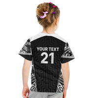 New Zealand Black Fern Custom Kid T Shirt Maori Tukutuku Black-white Motif LT9 - Polynesian Pride