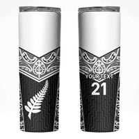 New Zealand Black Fern Custom Skinny Tumbler Maori Tukutuku Black-white Motif LT9 White - Polynesian Pride