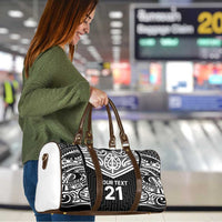 New Zealand Black Fern Custom Travel Bag Maori Tukutuku Black-white Motif - Polynesian Pride