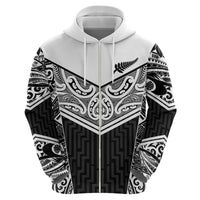 New Zealand Black Fern Custom Zip Hoodie Maori Tukutuku Black-white Motif LT9 - Polynesian Pride
