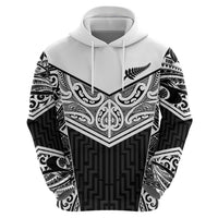 New Zealand Black Fern Custom Zip Hoodie Maori Tukutuku Black-white Motif LT9 - Polynesian Pride