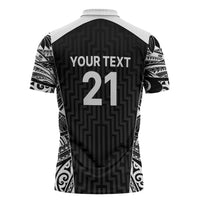 New Zealand Black Fern Custom Zipper Polo Shirt Maori Tukutuku Black-white Motif LT9 - Polynesian Pride