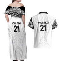 New Zealand Koru Fern Custom Couples Matching Off Shoulder Maxi Dress and Hawaiian Shirt Simple Taniko Motif LT9 - Polynesian Pride