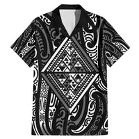 New Zealand Maori Taniko Family Matching Mermaid Dress and Hawaiian Shirt Black Kowhaiwhai Puhoro LT9 Dad's Shirt - Short Sleeve Black - Polynesian Pride